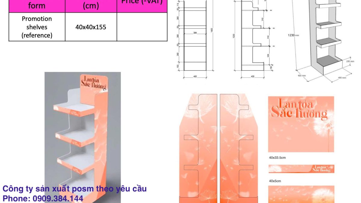 Sản xuất kệ giấy posm theo yêu cầu